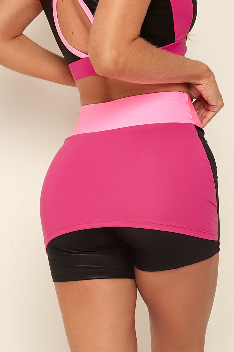 Conjunto Fitness Elláda Rosa Top + Shorts Saia